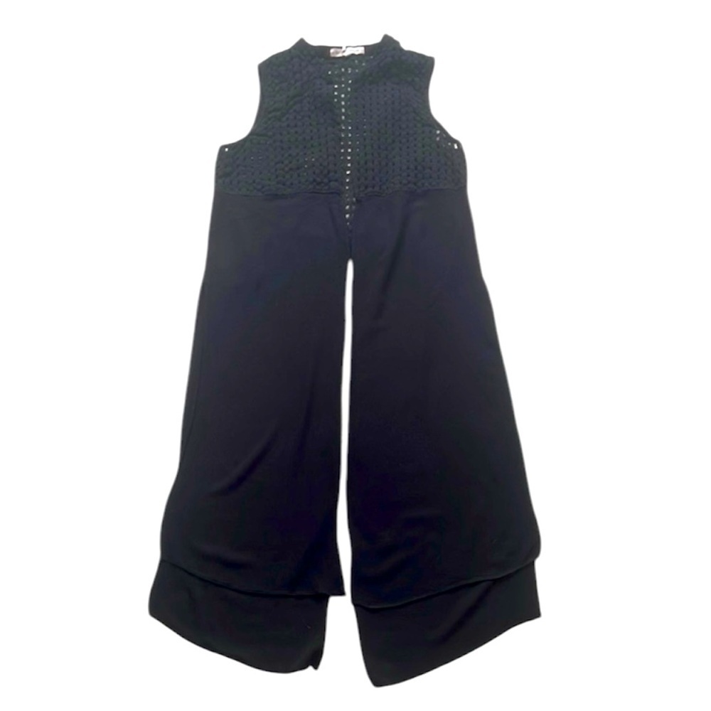 BCBG Generation Black Crochet Open Long Line Sleeveless Cardigan Size Medium